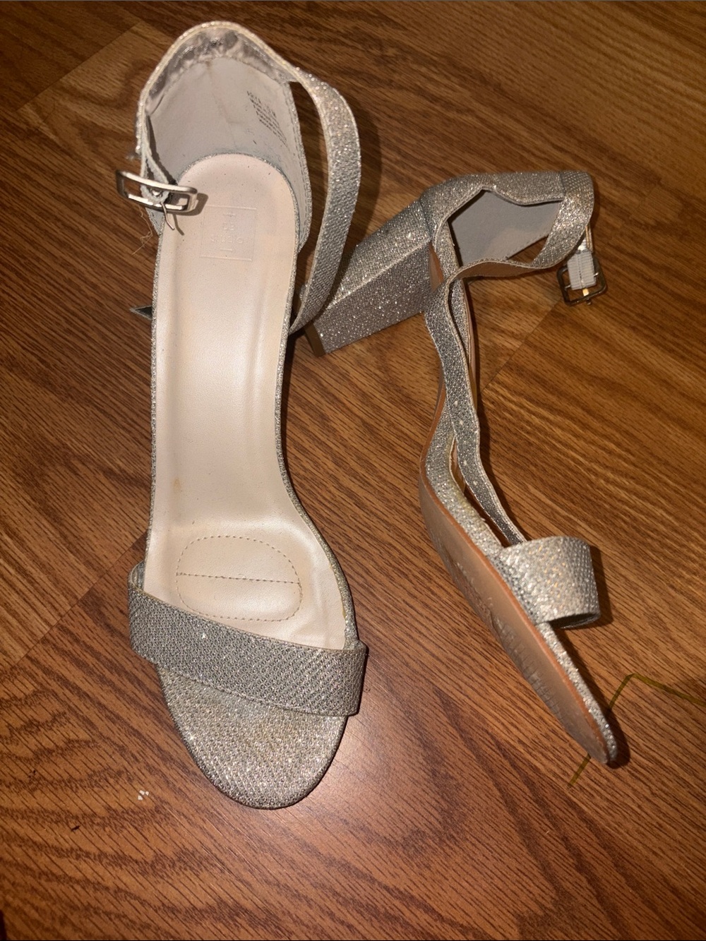 Sparkle Block Heel Ankle Strap Sandals - Silver